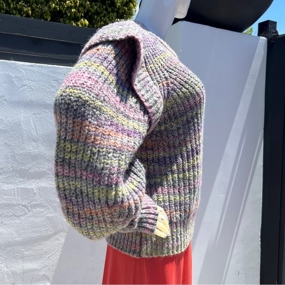 Multicolor Pastel Knit Statement Layered Shoulder Sweater - Picture 6 of 10